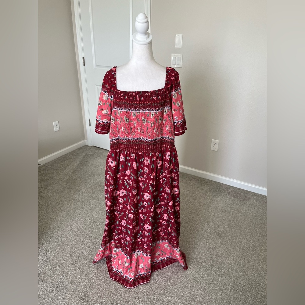 NWT Bloomchic Smocked Floral Midi Dress Size 22-24 Plus in Pink and Red - Picture 9 of 13
